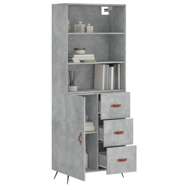 vidaXL Skř&iacute;ň highboard betonově &scaron;ed&aacute; 69,5x34x180 cm kompozitn&iacute; dřevo