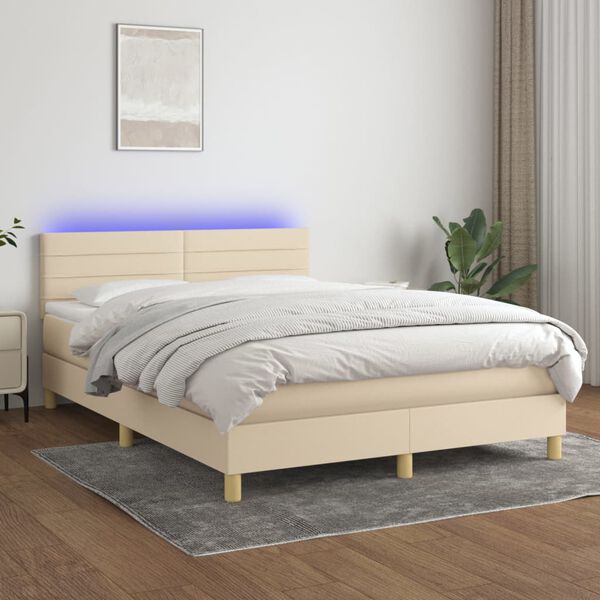 vidaXL Box spring postel s matrac&iacute; a LED kr&eacute;mov&aacute; 140x190 cm textil