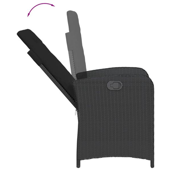 vidaXL 9d&iacute;ln&yacute; zahradn&iacute; j&iacute;deln&iacute; set s podu&scaron;kami čern&yacute; polyratan