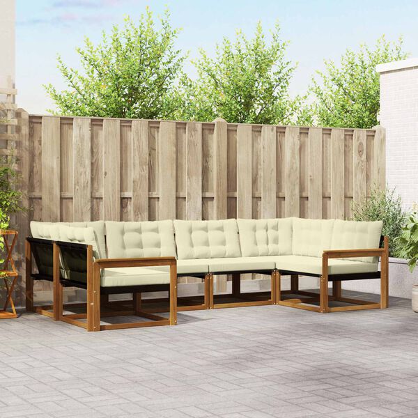 vidaXL Venkovn&iacute; pohovkov&aacute; souprava 6 pcs Přirozen&aacute; a Kr&eacute;mov&aacute;