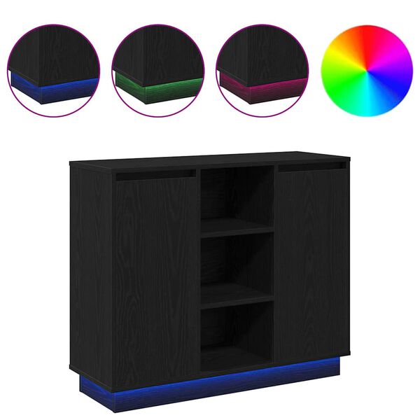 vidaXL LED komoda s policí Černý dub 90 x 32 x 75 cm kompozitní dřevo