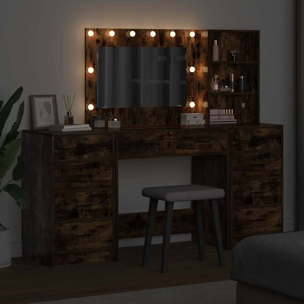 vidaXL Kosmetick&yacute; stůl se z&aacute;suvkou 3 pcs Kouřov&yacute; dub kompozitn&iacute; dřevo