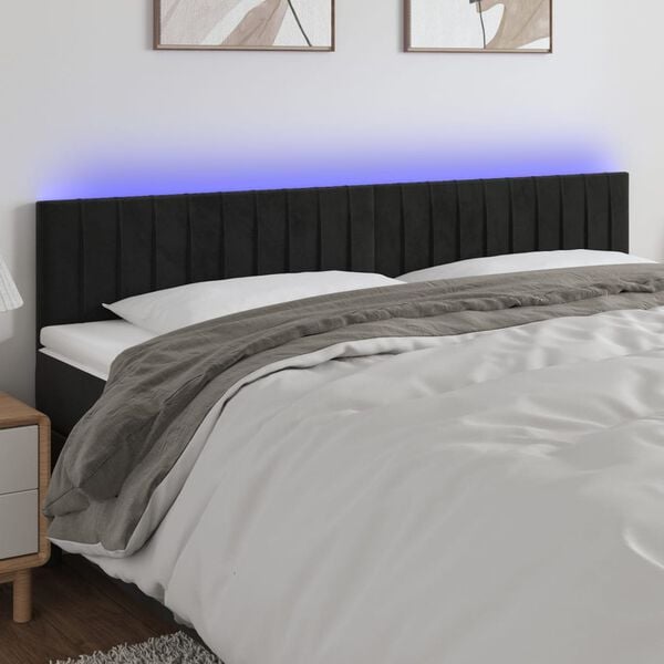 vidaXL Čelo postele s LED čern&eacute; 200x5x78/88 cm samet