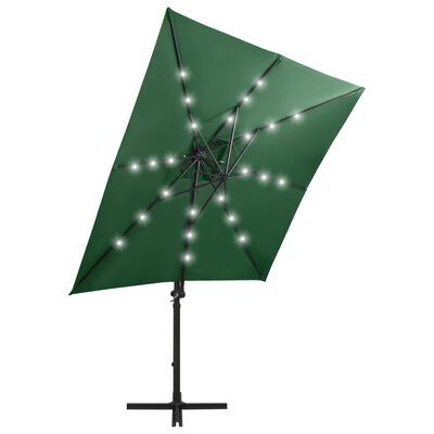 vidaXL Konzolový slunečník s tyčí a LED světly zelený 250 cm