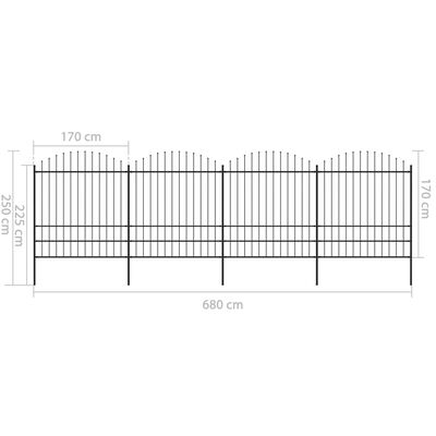 vidaXL Zahradní plot s hroty ocel (1,75–2) x 6,8 m černý