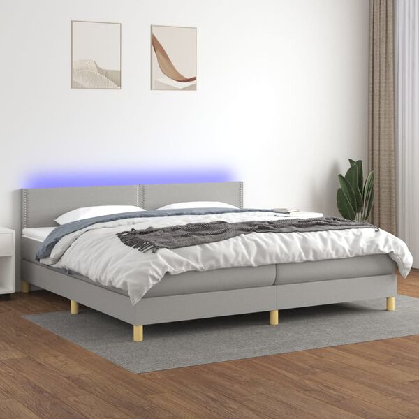 vidaXL Box spring postel s matrac&iacute; a LED světle &scaron;ed&aacute; 200x200 cm textil