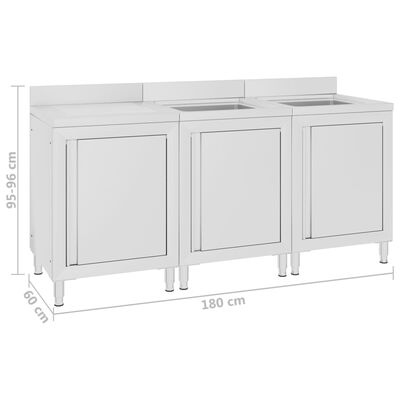 vidaXL Gastro kuchyňská dřezová skříňka 180 x 60 x 96 cm nerezová ocel