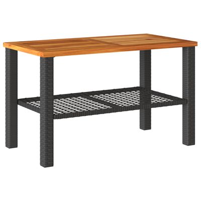 vidaXL Zahradní stolek černý 70 x 38 x 42 cm polyratan akáciové dřevo