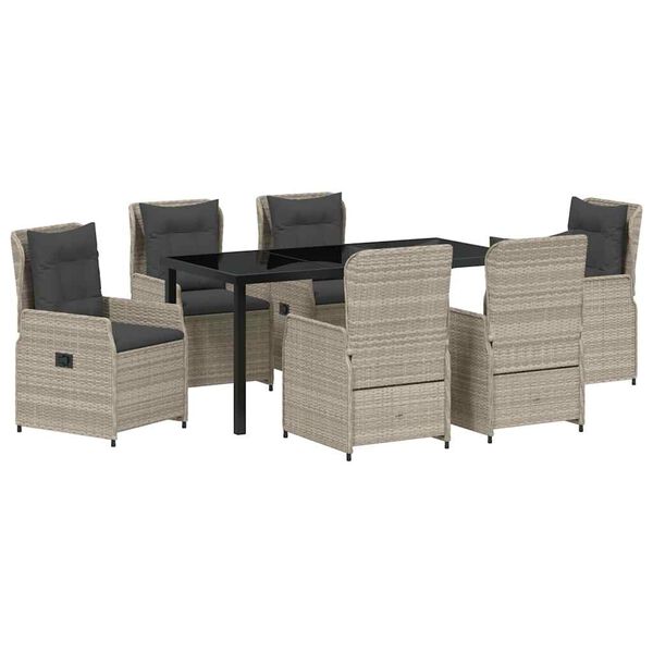 vidaXL Zahradn&iacute; j&iacute;deln&iacute; souprava 7 pcs Světle &scaron;ed&aacute; polyratan