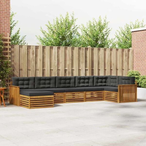 vidaXL Sedac&iacute; soupravy s pol&scaron;t&aacute;řem 7 pcs Přirozen&aacute; a Anthracitov&aacute;