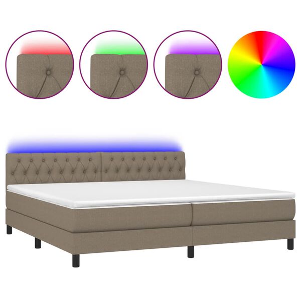 vidaXL Box spring postel s matrac&iacute; a LED taupe 200x200 cm textil