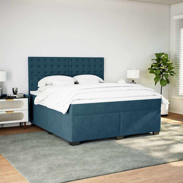 vidaXL Box spring postel s matrac&iacute; modr&aacute; 180 x 200 cm samet