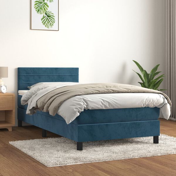 vidaXL Box spring postel s matrac&iacute; tmavě modr&aacute; 90x190 cm samet