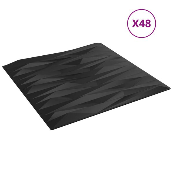 vidaXL N&aacute;stěnn&eacute; panely 48 pcs Čern&yacute; k&aacute;men 50 x 50 cm XPS pěna