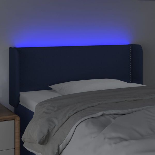 vidaXL Čelo postele s LED modr&eacute; 93 x 16 x 78/88 cm textil