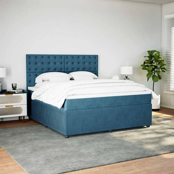 vidaXL Box spring postel s matrac&iacute; tmavě modr&aacute; 180x200 cm samet