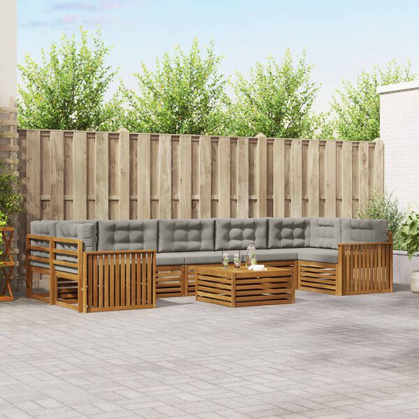 vidaXL Venkovn&iacute; pohovkov&aacute; souprava 8 pcs Př&iacute;rodn&iacute; a světle &scaron;ed&aacute;