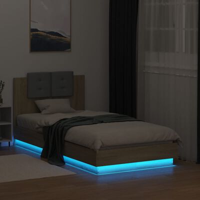 vidaXL Rám postele s čelem a LED osvětlením dub sonoma 75 x 190 cm