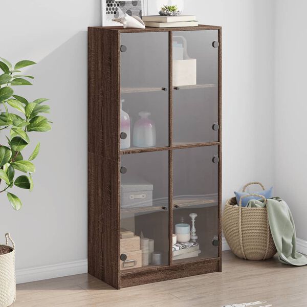 vidaXL Highboard s dv&iacute;řky hněd&yacute; dub 68 x 37 x 142 cm kompozitn&iacute; dřevo