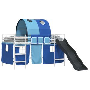 vidaXL Dětsk&yacute; patrov&yacute; postelov&yacute; r&aacute;m B&iacute;l&aacute; a modr&aacute; 79,5 x 200 cm Kov