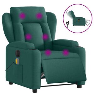 vidaXL Elektrick&eacute; mas&aacute;žn&iacute; polohovac&iacute; křeslo tmavě zelen&eacute; textil