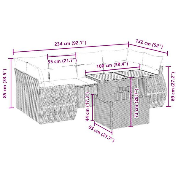 vidaXL 7dílná zahradní sedací souprava s poduškami béžová polyratan