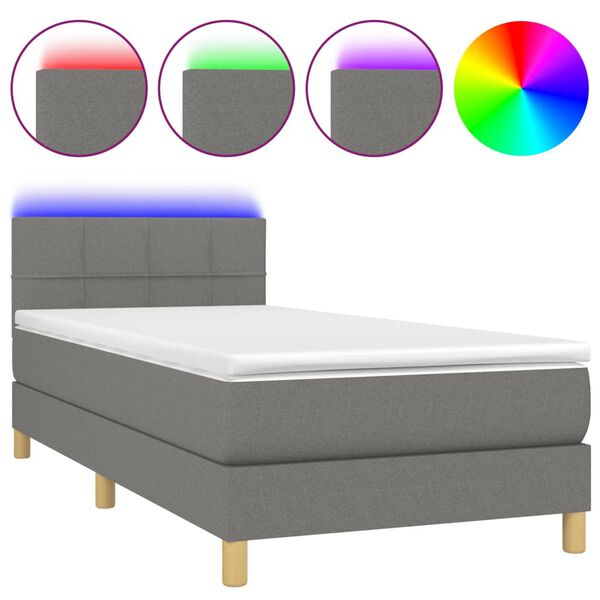 vidaXL Box spring postel s matrac&iacute; a LED tmavě &scaron;ed&aacute; 90x200 cm textil