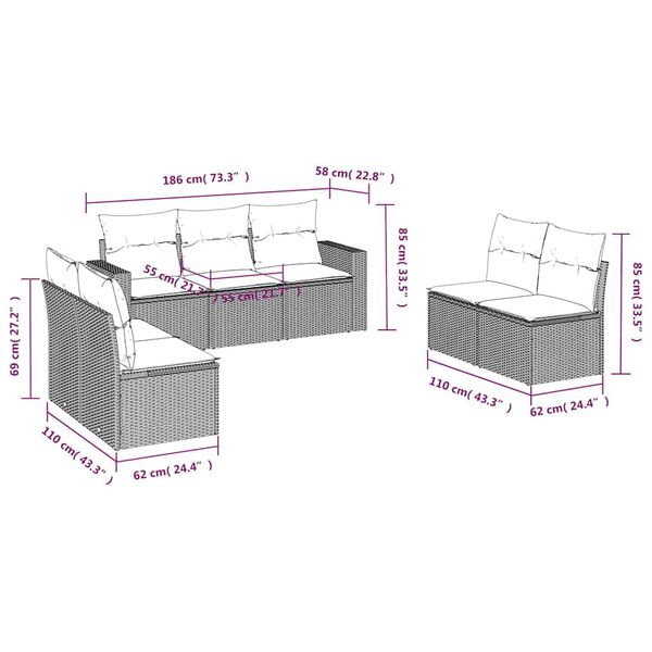 vidaXL 7d&iacute;ln&aacute; zahradn&iacute; sedac&iacute; souprava s podu&scaron;kami &scaron;ed&aacute; polyratan