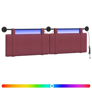 vidaXL Z&aacute;věsn&eacute; čelo postele S LED osvětlen&iacute;m V&iacute;no Červen&eacute; Textil