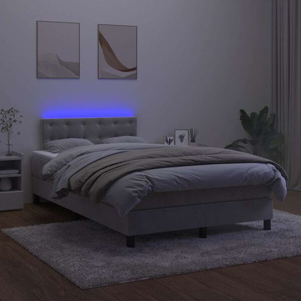 vidaXL Box spring postel s matrac&iacute; a LED světle &scaron;ed&aacute; 120x190 cm samet
