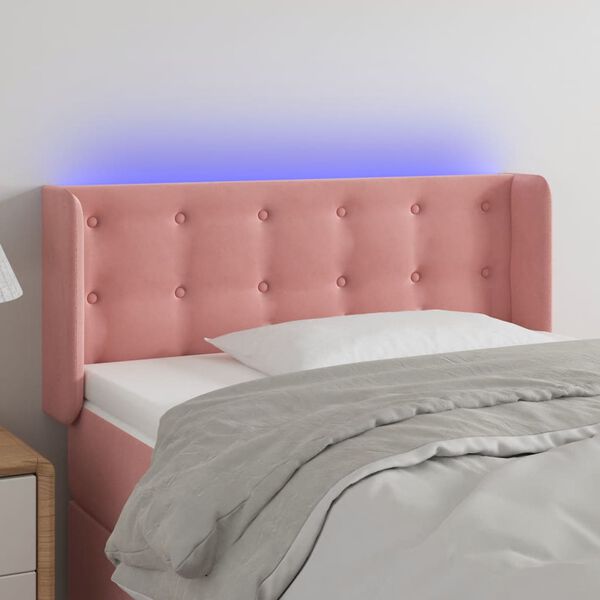 vidaXL Čelo postele s LED růžov&eacute; 83 x 16 x 78/88 cm samet