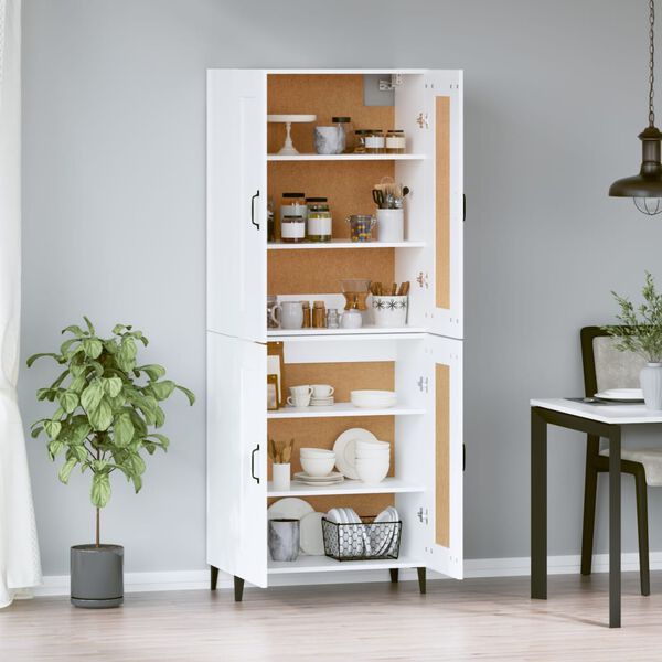 vidaXL Skř&iacute;ň highboard b&iacute;l&aacute; 69,5 x 34 x 180 cm kompozitn&iacute; dřevo