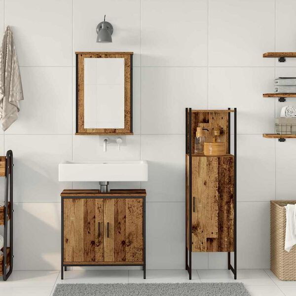 vidaXL Sada koupelnov&eacute;ho n&aacute;bytku 3 pcs Hněd&aacute; 33 x 33 x 120,5 cm