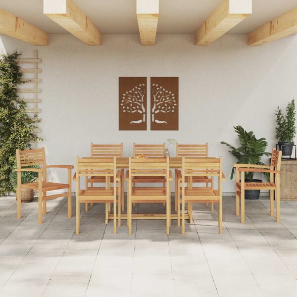 vidaXL Zahradn&iacute; j&iacute;deln&iacute; souprava 9 pcs Hněd&aacute; Pevn&eacute; teakov&eacute; dřevo