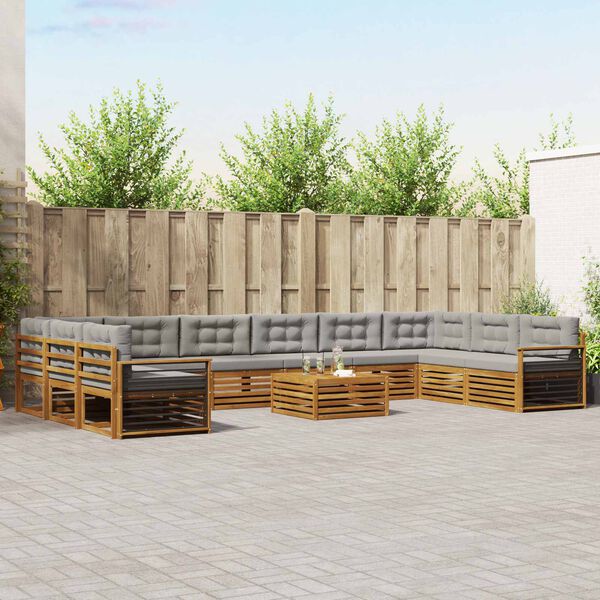 vidaXL Sedac&iacute; soupravy s pol&scaron;t&aacute;řem 11 pcs Př&iacute;rodn&iacute; a světle &scaron;ed&aacute;