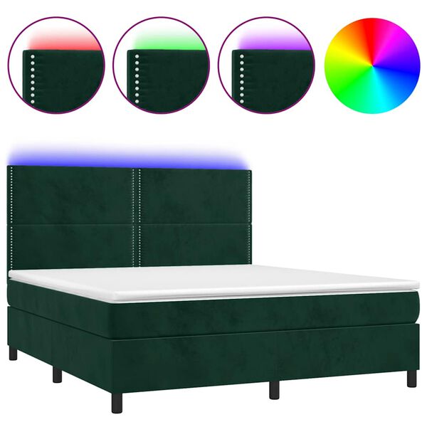 vidaXL Box spring postel s matrac&iacute; a LED tmavě zelen&aacute; 180x200 cm samet