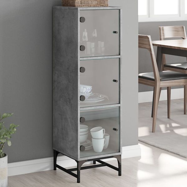 vidaXL Highboard se skleněn&yacute;mi dv&iacute;řky betonově &scaron;ed&yacute; 35 x 37 x 120 cm