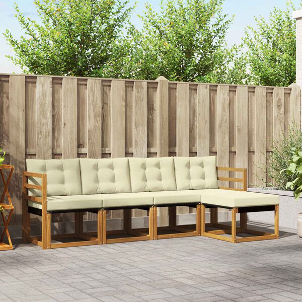 vidaXL Venkovn&iacute; pohovkov&aacute; souprava 5 pcs Přirozen&aacute; a Kr&eacute;mov&aacute;