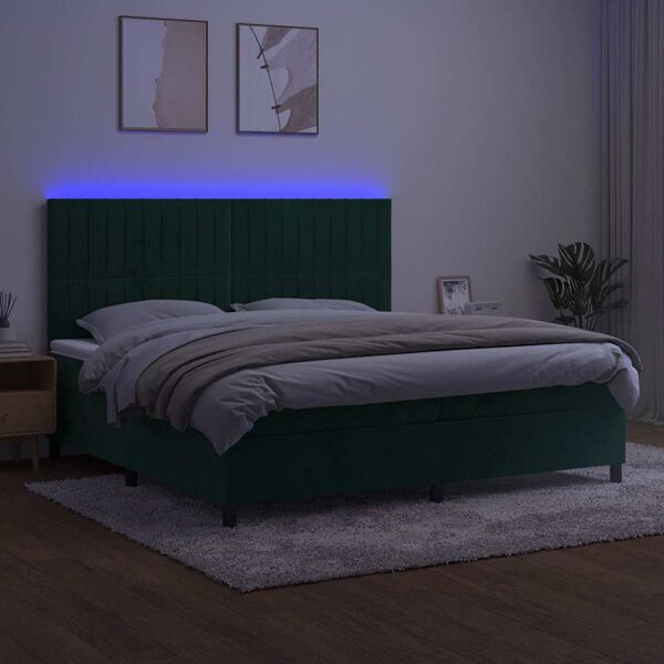 vidaXL Box spring postel s matrac&iacute; a LED tmavě zelen&aacute; 200x200 cm samet