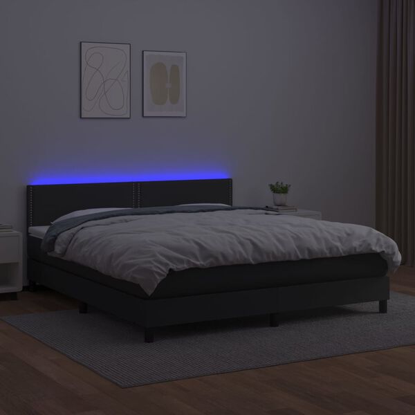 vidaXL Box spring postel s matrac&iacute; a LED čern&aacute; 160x200 cm uměl&aacute; kůže
