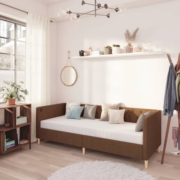 vidaXL V&aacute;lenda s matrac&iacute; a USB hněd&aacute; textil 90 x 200 cm