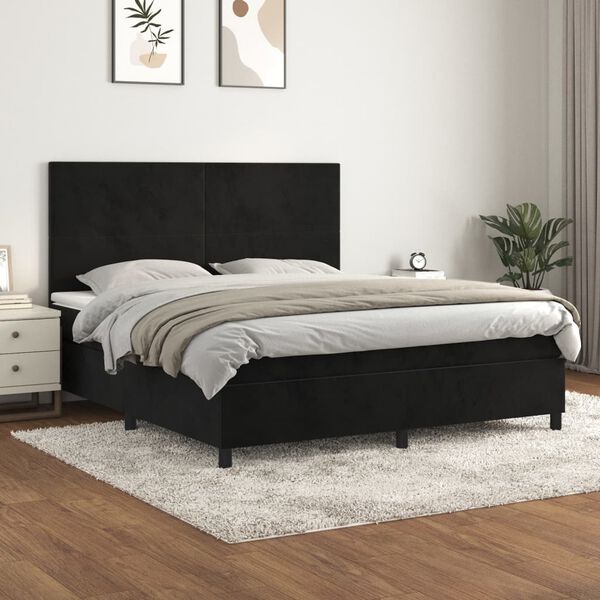 vidaXL Box spring postel s matrac&iacute; čern&aacute; 180x200 cm samet