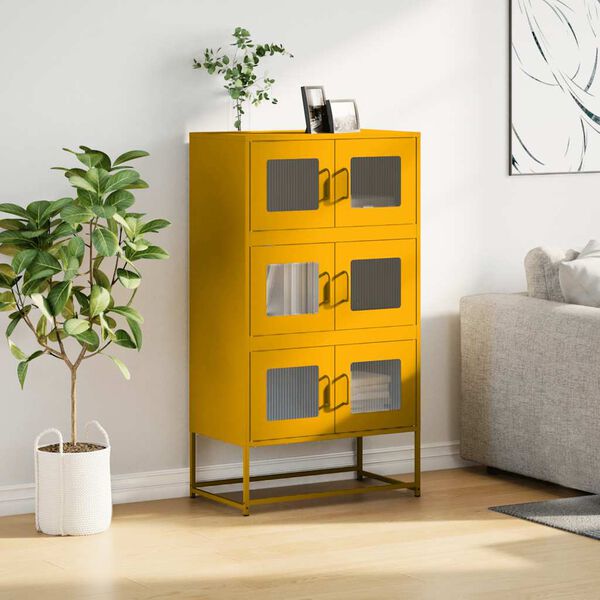 vidaXL Skř&iacute;ň highboard hořčicově žlut&aacute; 68x39x123 cm ocel