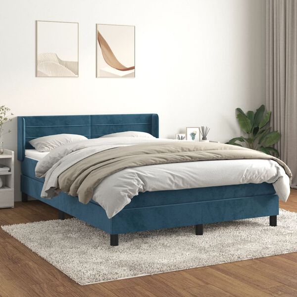 vidaXL Box spring postel s matrac&iacute; tmavě modr&aacute; 140x200 cm samet