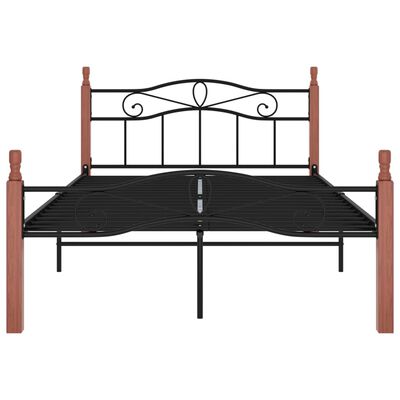 vidaXL Rám postele černý kov a masivní dubové dřevo 120 x 200 cm
