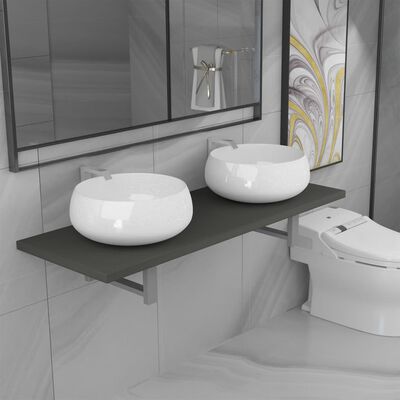 vidaXL 3dílný set koupelnového nábytku keramika šedý