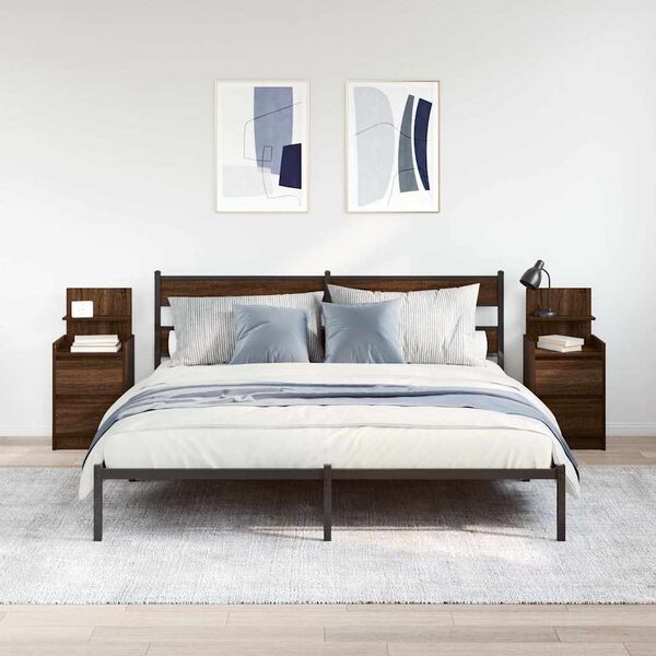 vidaXL Nočn&iacute; skř&iacute;ňky se 2 z&aacute;suvkami 2 ks Hněd&yacute; dub 38x34x80 cm