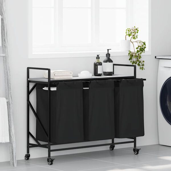 vidaXL Koš na prádlo se 3 přihrádkami a kolečky šedý sonoma