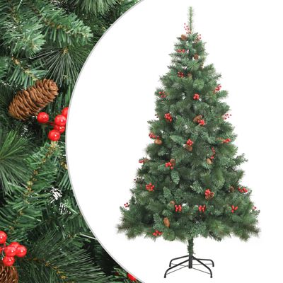 vidaXL Umělý sklápěcí vánoční stromek s šiškami a bobulemi 180 cm