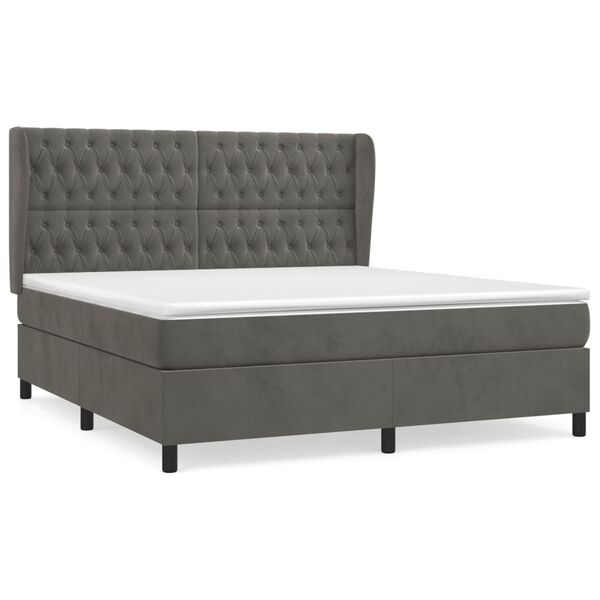 vidaXL Box spring postel s matrac&iacute; tmavě &scaron;ed&aacute; 160x200 cm samet